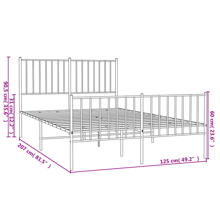 Metal Bed Frame with Headboard and Footboard White 120x200 cm.