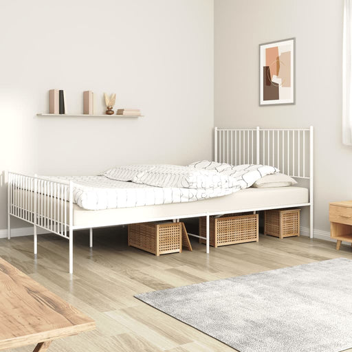 Metal Bed Frame with Headboard and Footboard White 150x200 cm 5FT King Size.