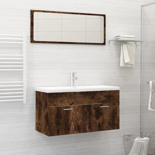 2 Piece Bathroom Furniture Set Smoked Oak Engineered Wood.