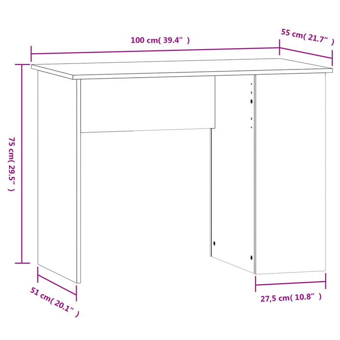 Desk White 100x55x75 Engineered Wood 100 cm