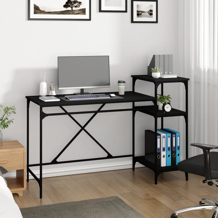 Desk with Shelves Black Engineered Wood&Iron 135 cm