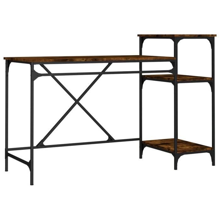 Desk with Shelves Smoked Oak Engineered Wood&Iron 135 cm