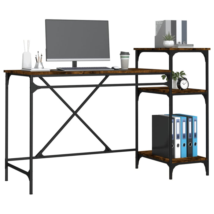 Desk with Shelves Smoked Oak Engineered Wood&Iron 135 cm