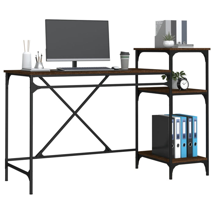 Desk with Shelves Brown Oak Engineered Wood&Iron 135 cm