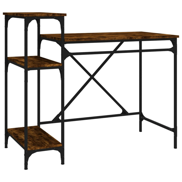 Desk with Shelves Smoked Oak Engineered Wood&Iron 105 cm