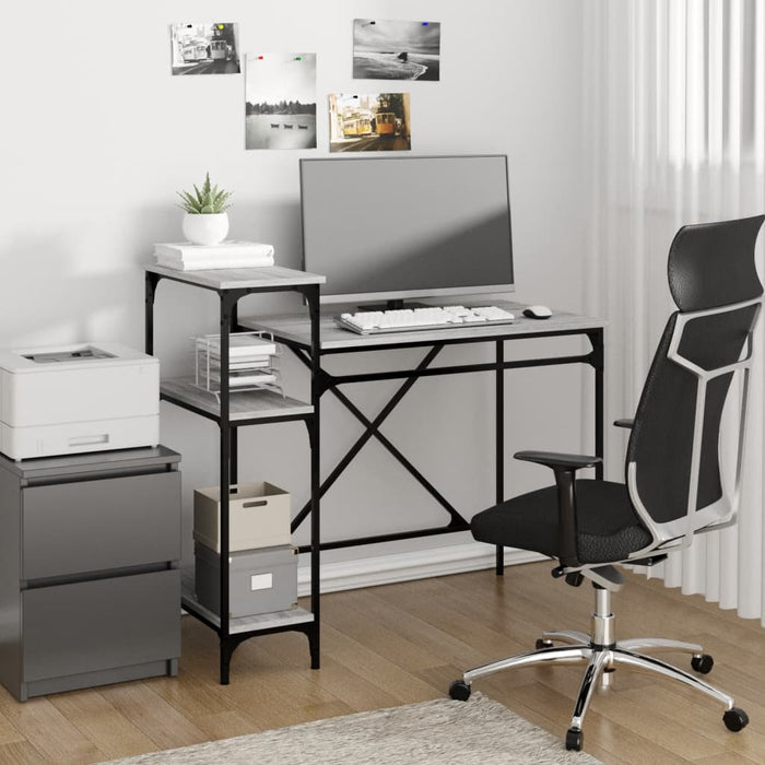 Desk with Shelves Grey Sonoma Engineered Wood&Iron 105 cm