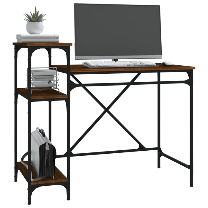 Desk with Shelves Brown Oak Engineered Wood&Iron 105 cm