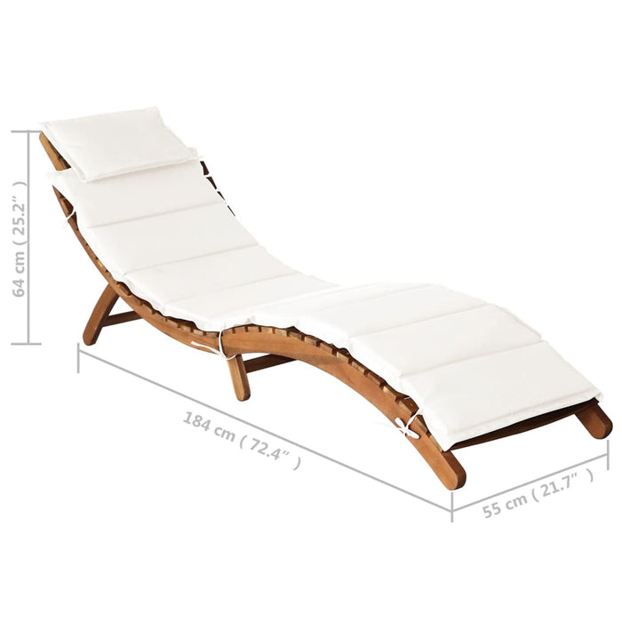 Sun Lounger with Cream Cushions Solid Wood Acacia