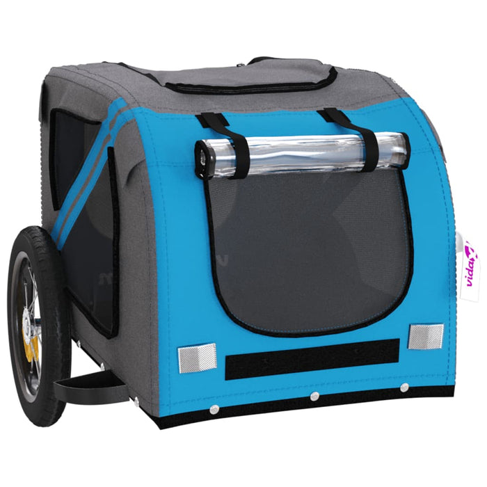 Dog Bike Trailer Blue and Grey Oxford Fabric and Iron