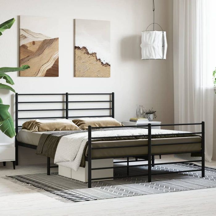 Metal Bed Frame with Headboard and Footboard Black 140 cm