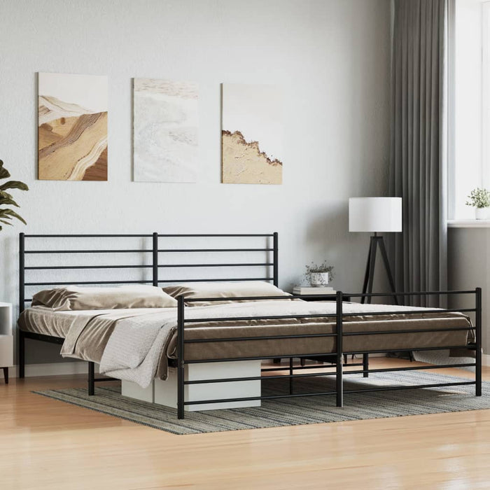 Metal Bed Frame with Headboard and Footboard Black 193 cm