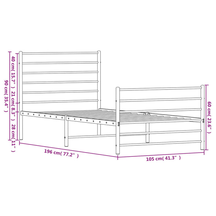 Metal Bed Frame with Headboard and Footboard White 100 cm