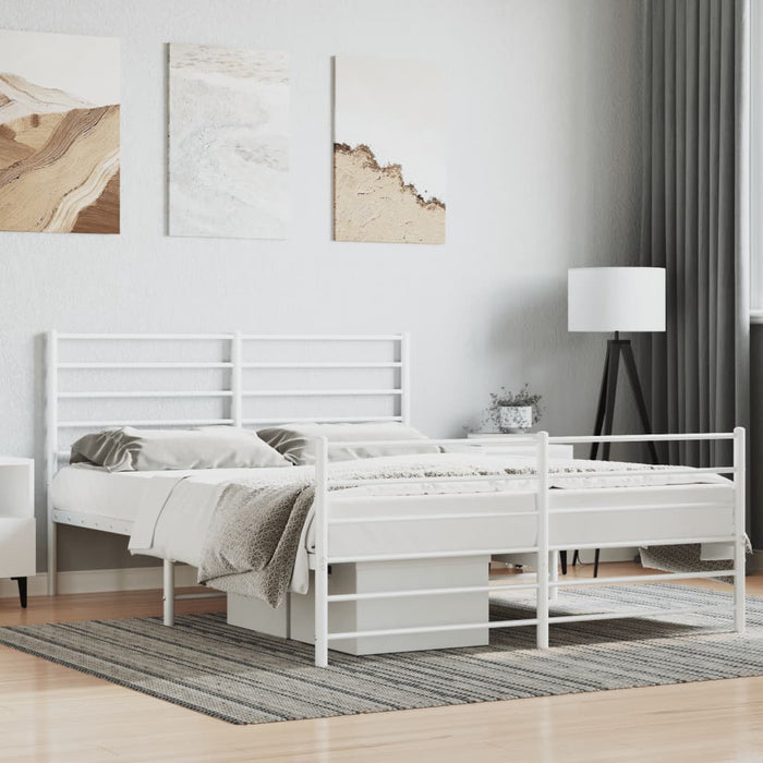 Metal Bed Frame with Headboard and Footboard White 5FT King Size