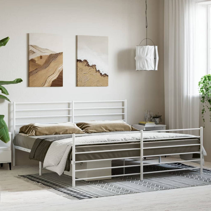 Metal Bed Frame with Headboard and Footboard White 183 cm