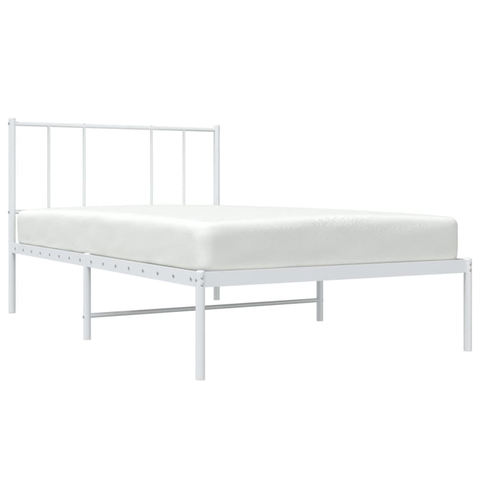 Metal Bed Frame with Headboard White 107 cm