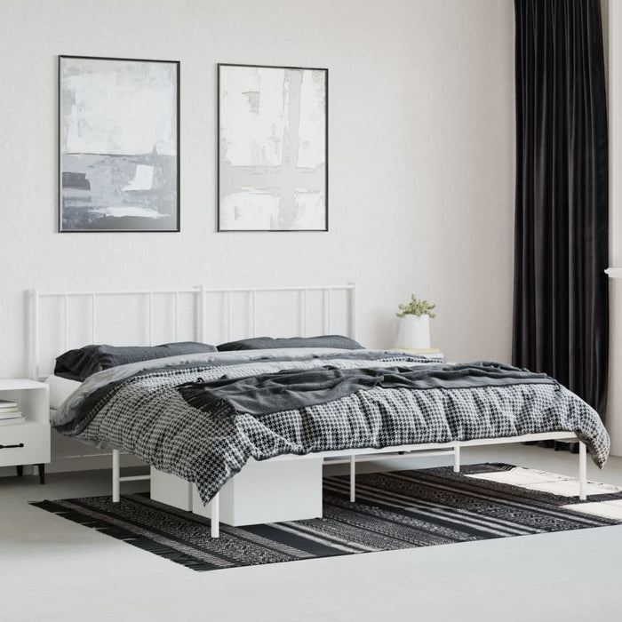 Metal Bed Frame with Headboard White 183 cm