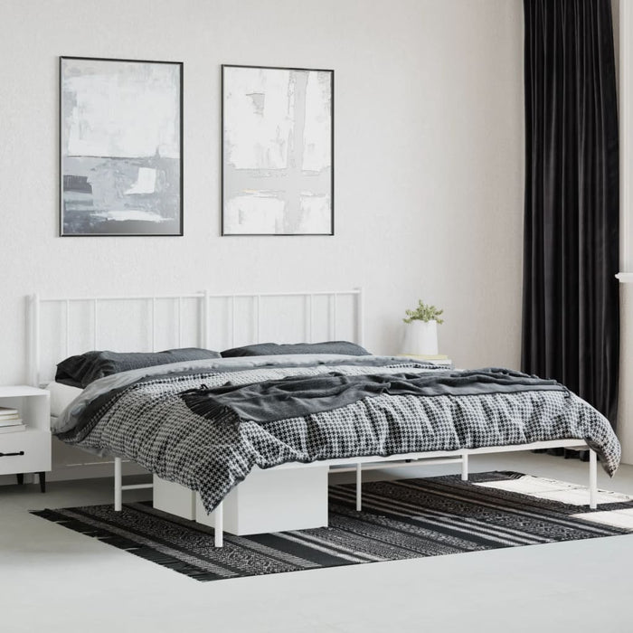 Metal Bed Frame with Headboard White 193 cm