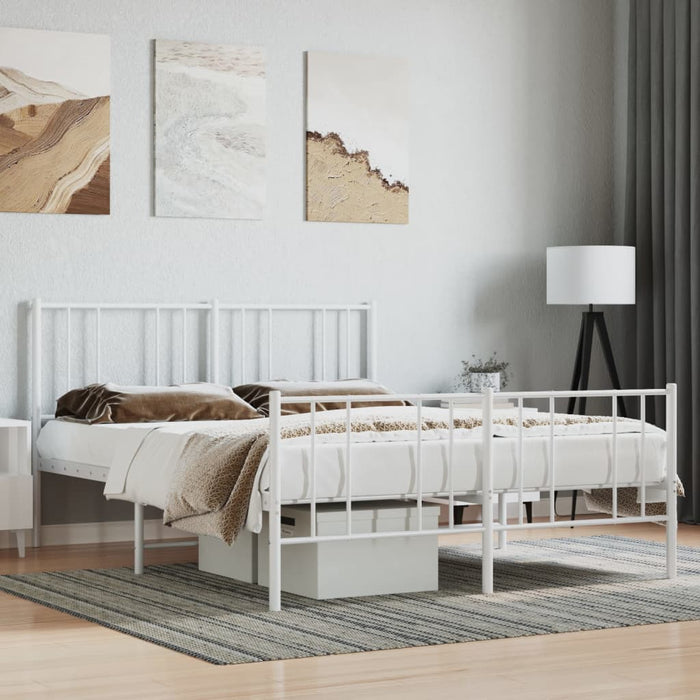 Metal Bed Frame with Headboard and Footboard White 5FT King Size