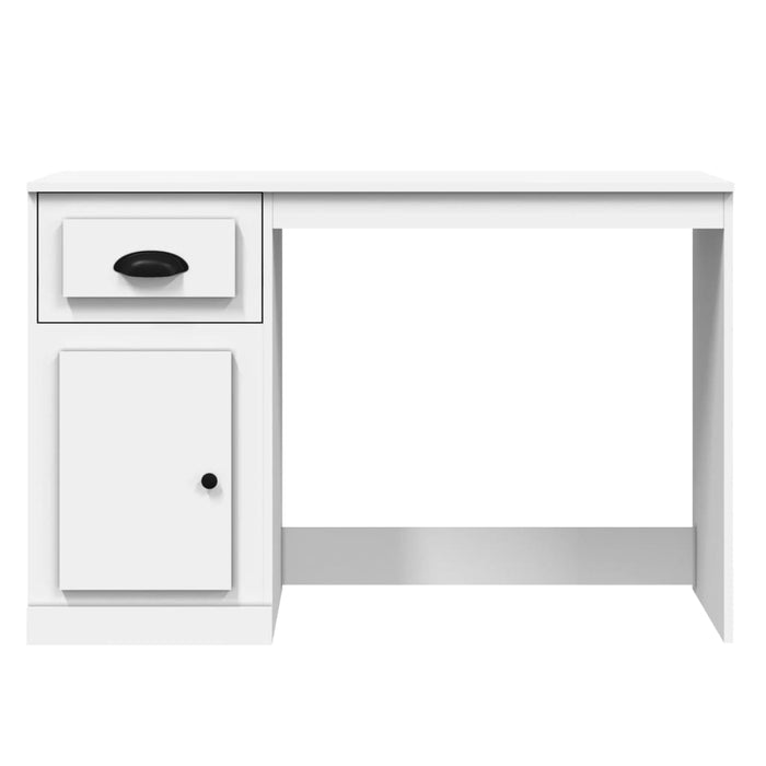 Desk with Drawer White Engineered Wood 115 cm