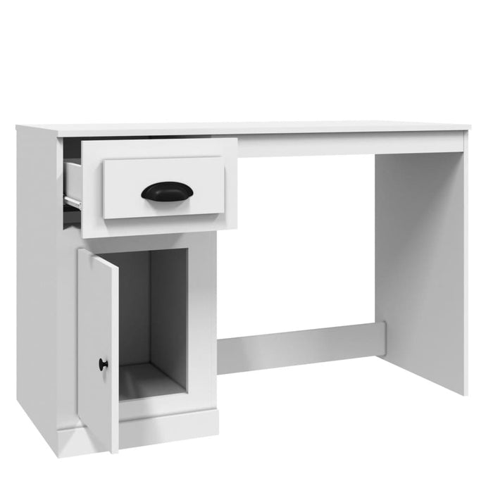 Desk with Drawer White Engineered Wood 115 cm