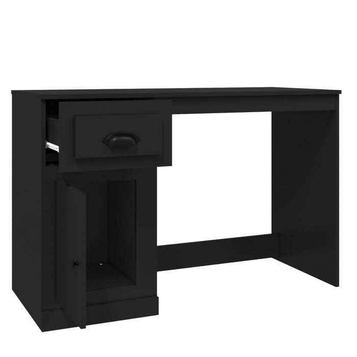 Desk with Drawer Black Engineered Wood 115 cm