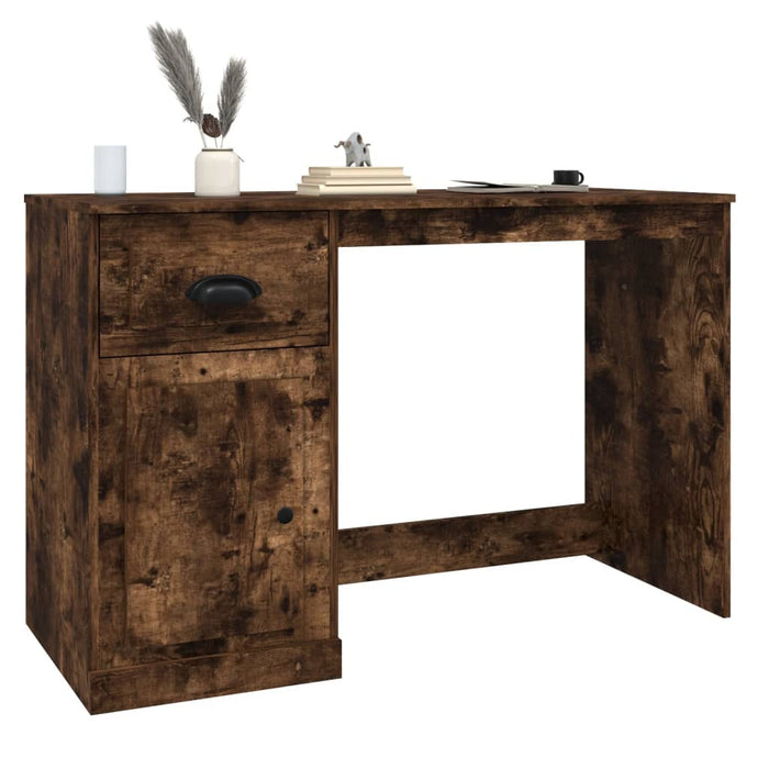 Desk with Drawer Smoked Oak Engineered Wood 115 cm