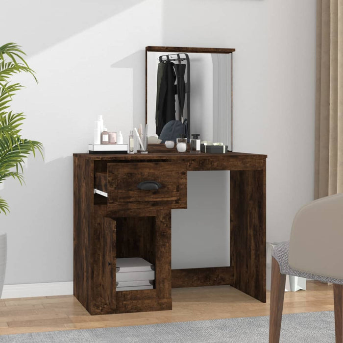Dressing Table with Mirror Smoked Oak Engineered Wood 90 cm