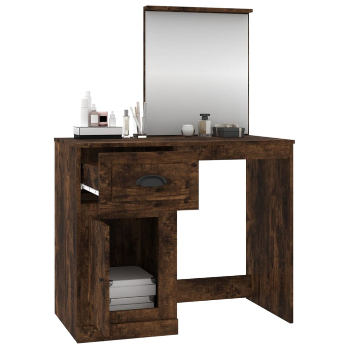 Dressing Table with Mirror Smoked Oak Engineered Wood 90 cm