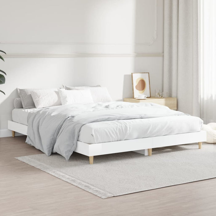 Bed Frame High Gloss White Engineered Wood 135 cm