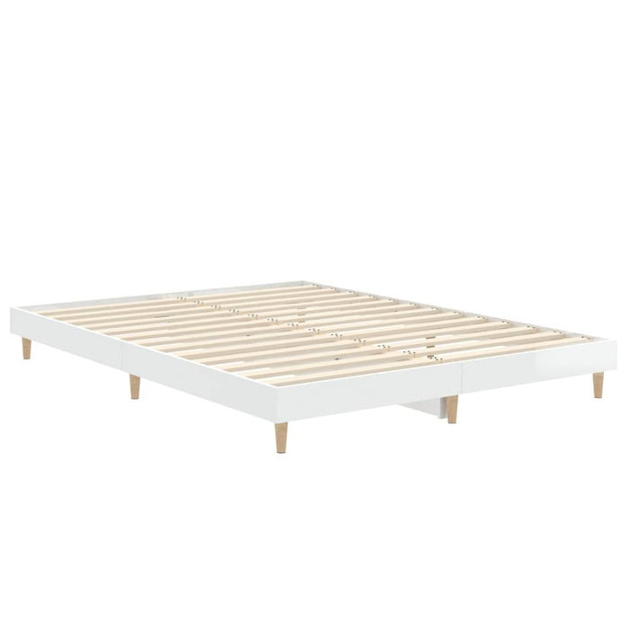 Bed Frame High Gloss White Engineered Wood 135 cm