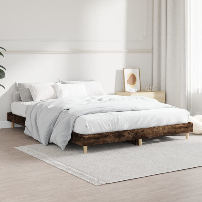 Bed Frame Smoked Oak Engineered Wood 135 cm