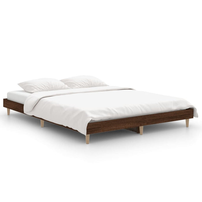 Bed Frame Brown Oak Engineered Wood 135 cm