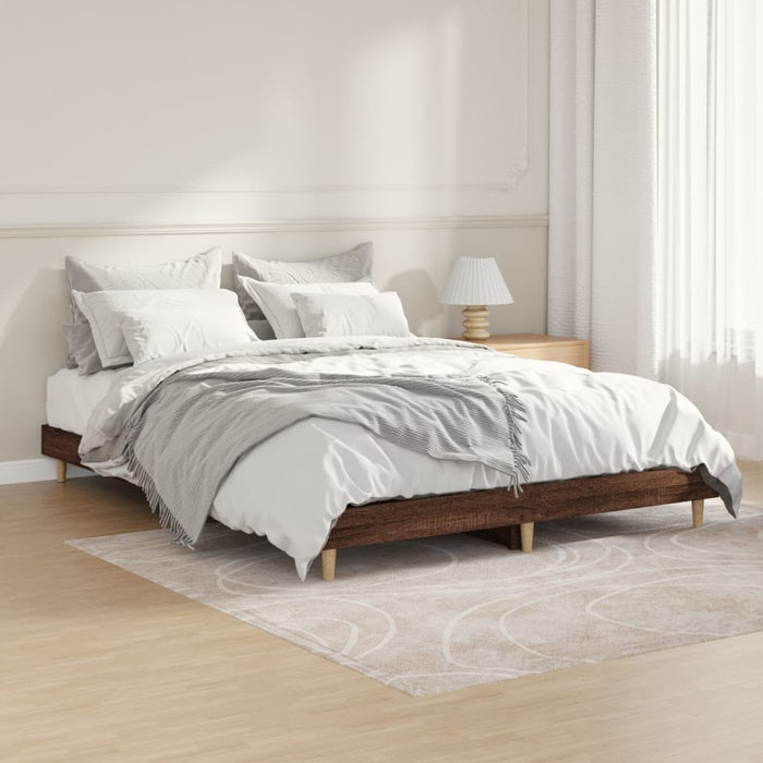 Bed Frame Brown Oak Engineered Wood 135 cm