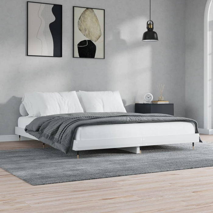 Bed Frame High Gloss White Engineered Wood 160 cm