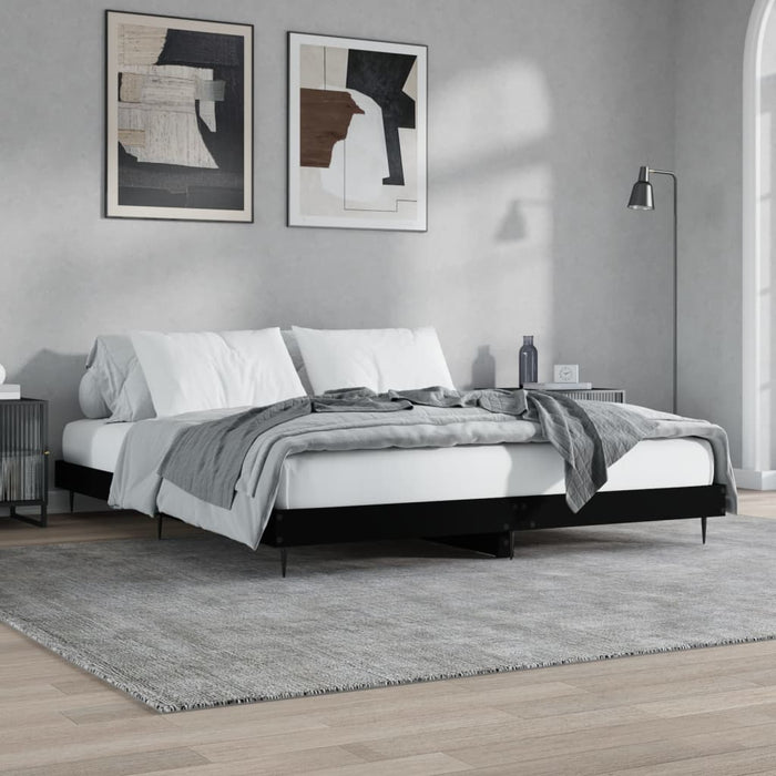 Bed Frame Black Engineered Wood 140 cm