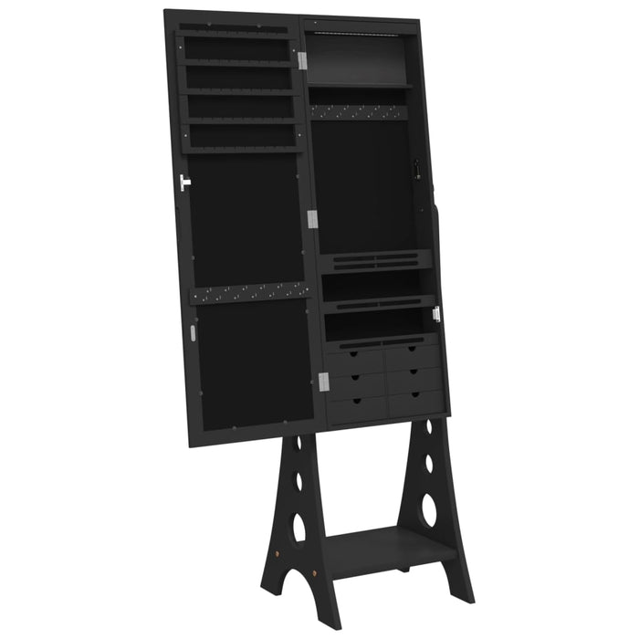 Mirror Jewellery Cabinet with LED Lights Free Standing Black
