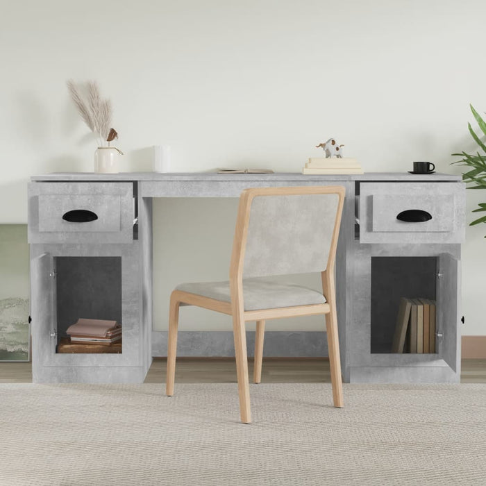 Desk with Cabinet Concrete Grey Engineered Wood