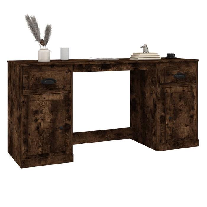 Desk with Cabinet Smoked Oak Engineered Wood