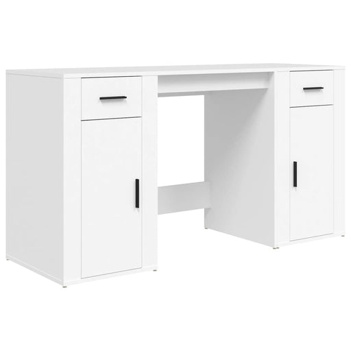Desk with Cabinet White Engineered Wood.