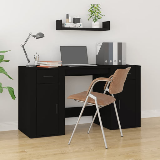 Desk with Cabinet Black Engineered Wood.