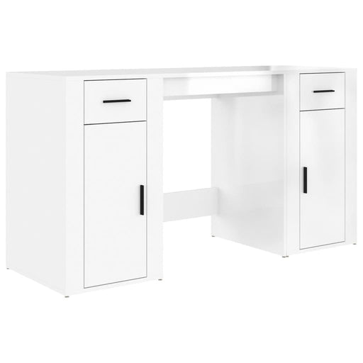 Desk with Cabinet High Gloss White Engineered Wood.