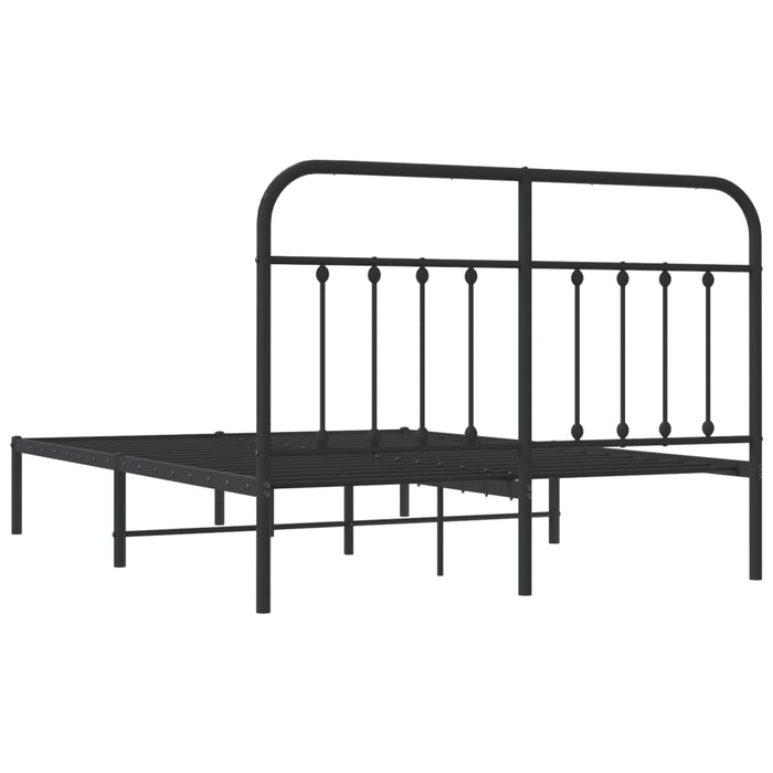 Metal Bed Frame with Headboard Black 135 cm