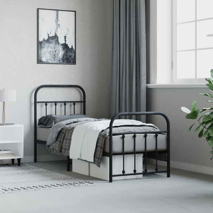 Metal Bed Frame with Headboard and Footboard Black 75 cm