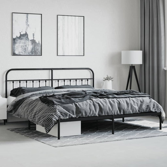 Metal Bed Frame with Headboard and Footboard Black 160 cm