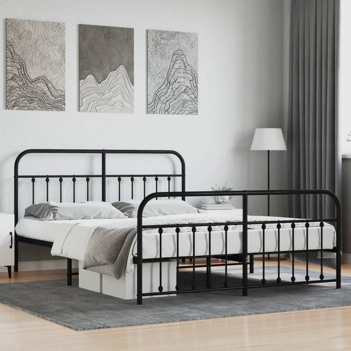 Metal Bed Frame with Headboard and Footboard Black 160 cm