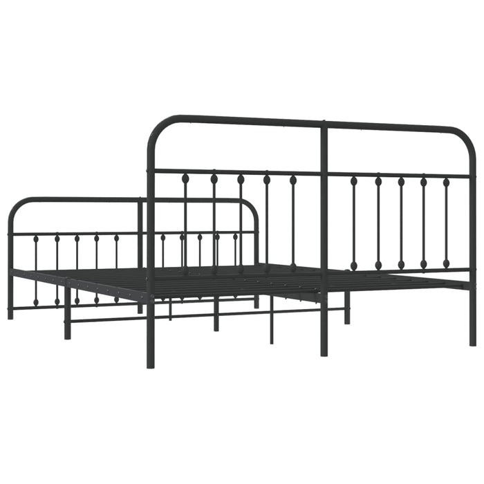 Metal Bed Frame with Headboard and Footboard Black 183 cm