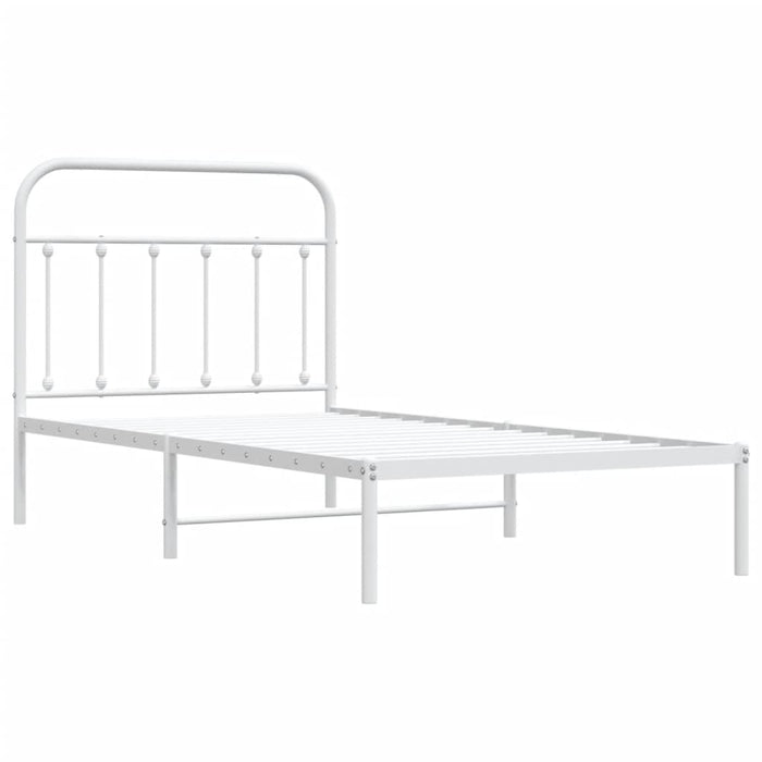 Metal Bed Frame with Headboard White 100 cm