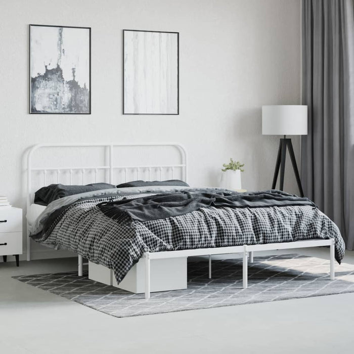 Metal Bed Frame with Headboard White 180 cm