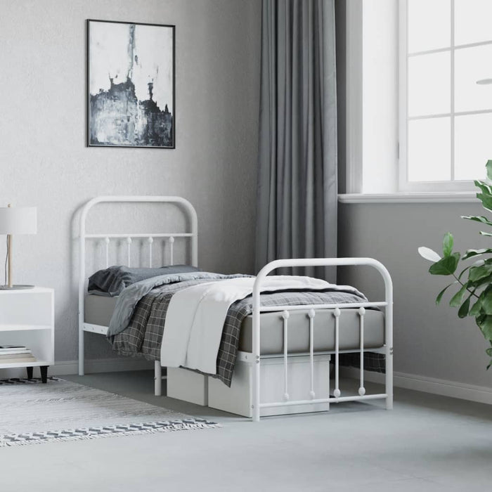 Metal Bed Frame with Headboard and Footboard White 75x190 cm