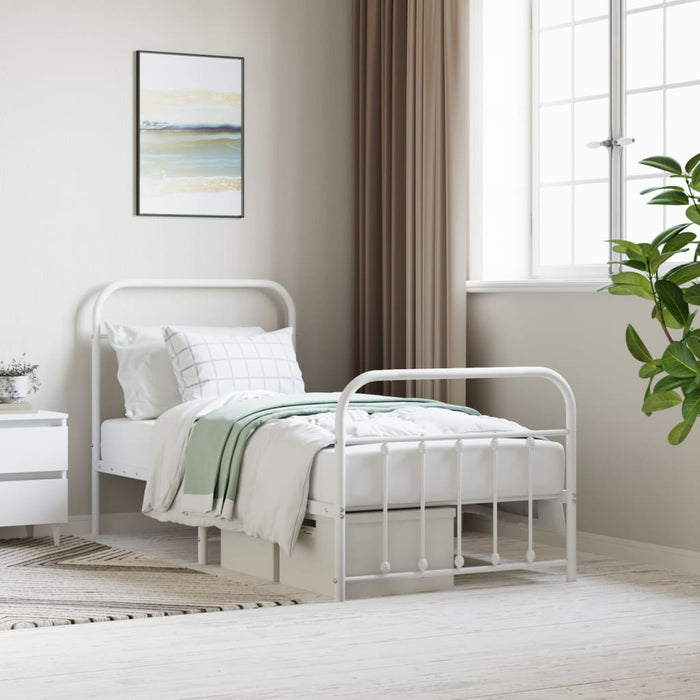 Metal Bed Frame with Headboard and Footboard White 90 cm